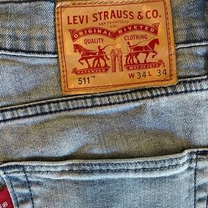 Levis 511 Jeans Mens 34x34 Blue Cotton Stretch Distressed